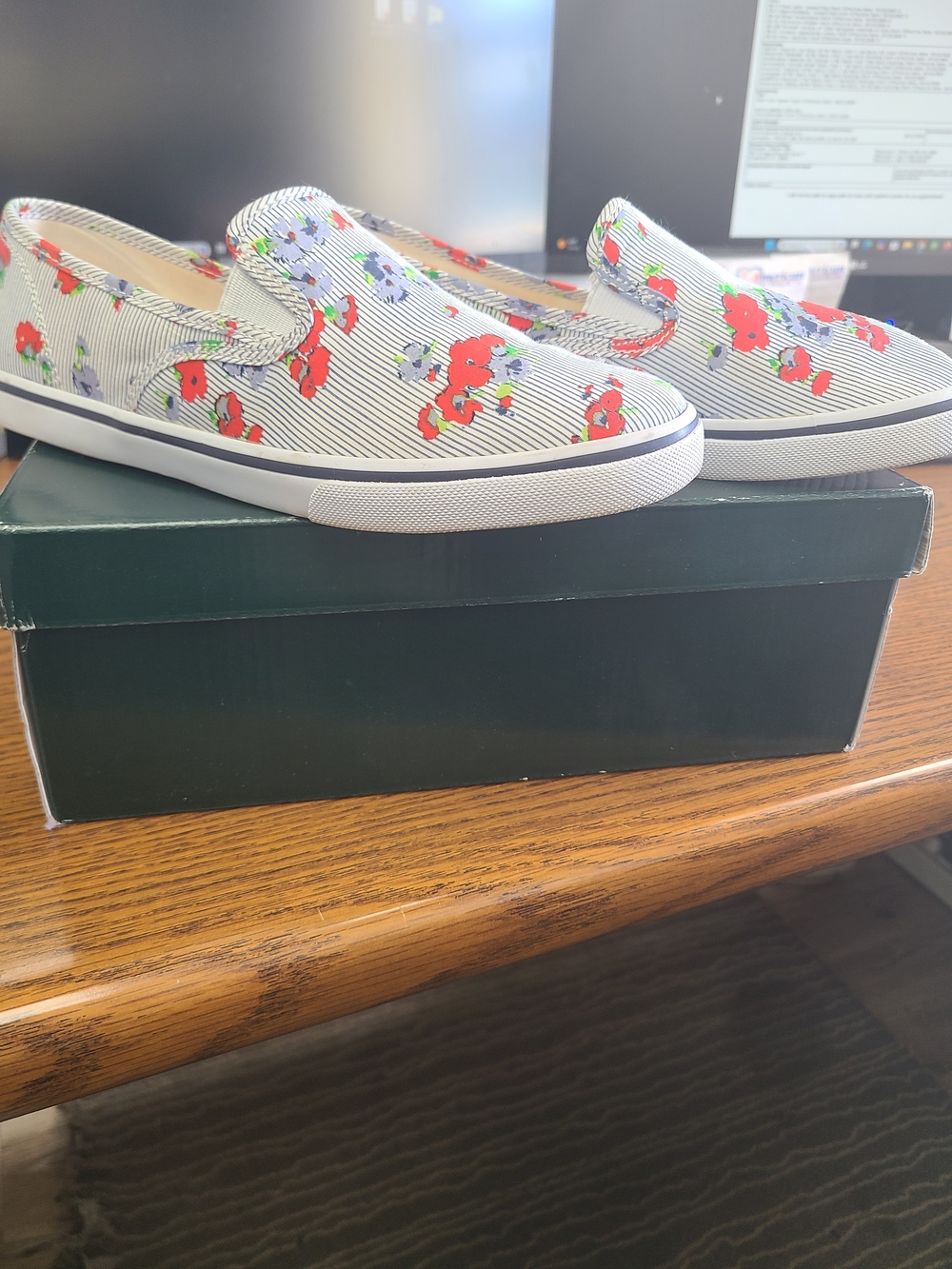 Lauren Ralph Lauren Women's Slip-On Floral Stripe Canvas Sneakers - White, Red